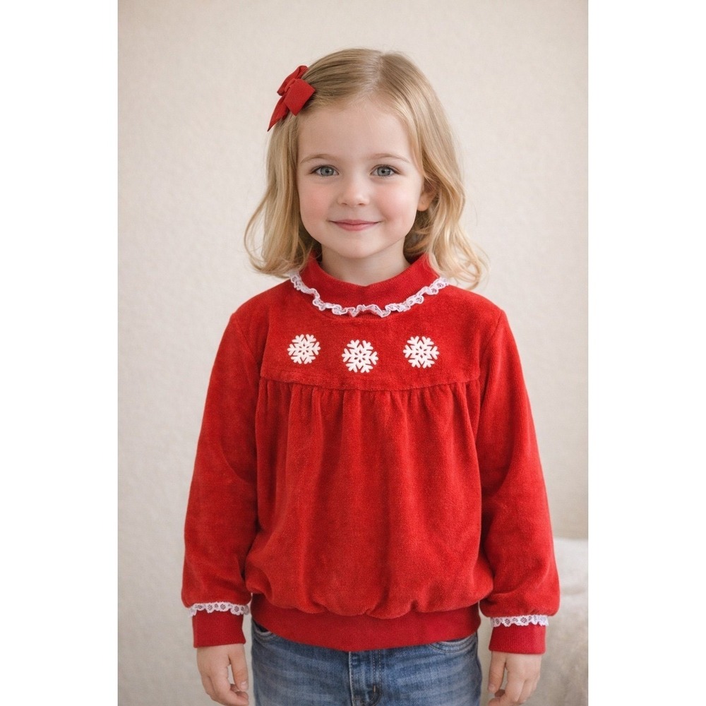 Vintage Health-tex Red Snowflake Sweatshirt Girls 4T Holiday USA